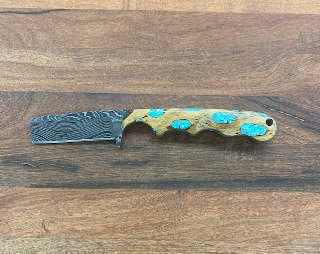 Damascus Cholla/Turquoise Bull Cutter - 6-3/8"